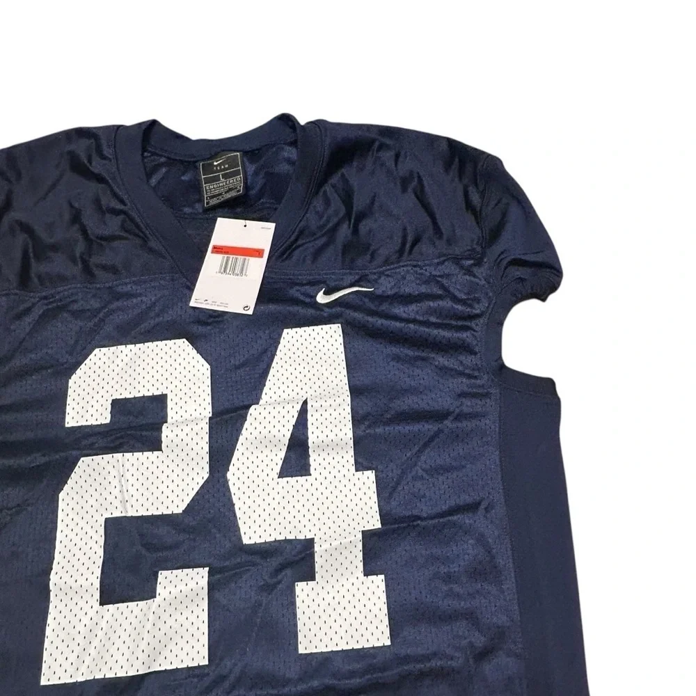NIKE STOCK ALPHA VARSITY FOOTBALL JERSEY (TIGHT FIT) LARGE NAVY/WHITE NWT